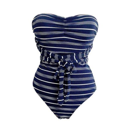 Blue Stripe Printing One Piece Bathing Suit
